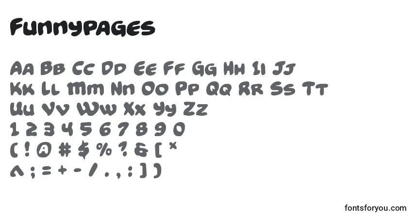 Schriftart Funnypages – Alphabet, Zahlen, spezielle Symbole