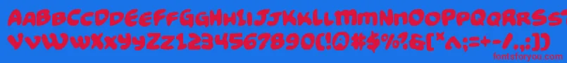 Funnypages-Schriftart – Rote Schriften auf blauem Hintergrund