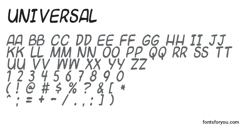 Czcionka Universal – alfabet, cyfry, specjalne znaki