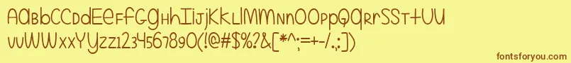 Подробнее о шрифте EvenMoreMixedUp Шрифт EvenMoreMixedUp – коричневые шрифты на жёлтом фоне