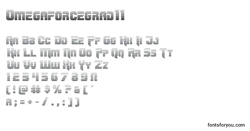 Czcionka Omegaforcegrad11 – alfabet, cyfry, specjalne znaki