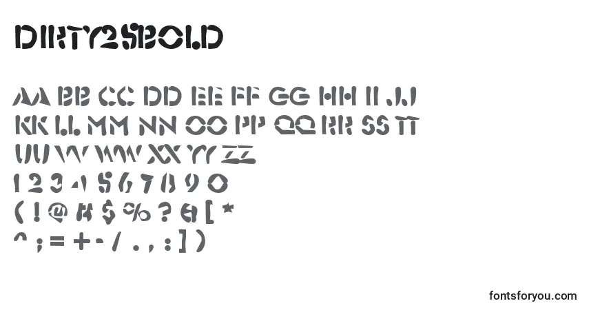 Czcionka Dirty25Bold – alfabet, cyfry, specjalne znaki