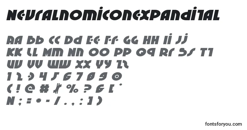 Schriftart Neuralnomiconexpandital – Alphabet, Zahlen, spezielle Symbole