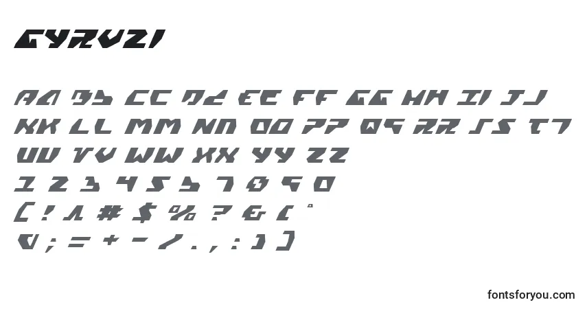 Schriftart Gyrv2i – Alphabet, Zahlen, spezielle Symbole