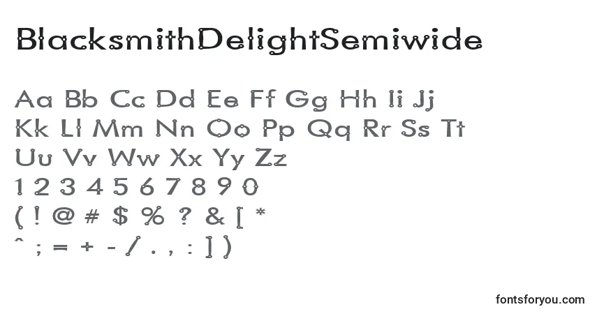 Schriftart BlacksmithDelightSemiwide – Alphabet, Zahlen, spezielle Symbole