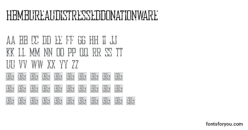 Czcionka HbmBureauDistressedDonationware – alfabet, cyfry, specjalne znaki