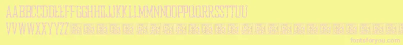 HbmBureauDistressedDonationware-Schriftart – Rosa Schriften auf gelbem Hintergrund