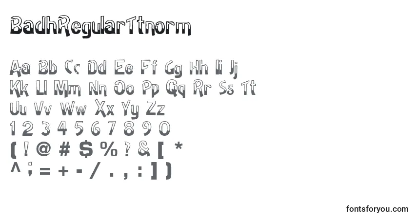 Czcionka BadhRegularTtnorm – alfabet, cyfry, specjalne znaki