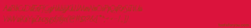 LinotypeFinerlinerMacro-Schriftart – Braune Schriften auf rotem Hintergrund
