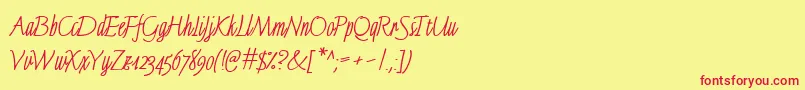 LinotypeFinerlinerMacro-fontti – punaiset fontit keltaisella taustalla