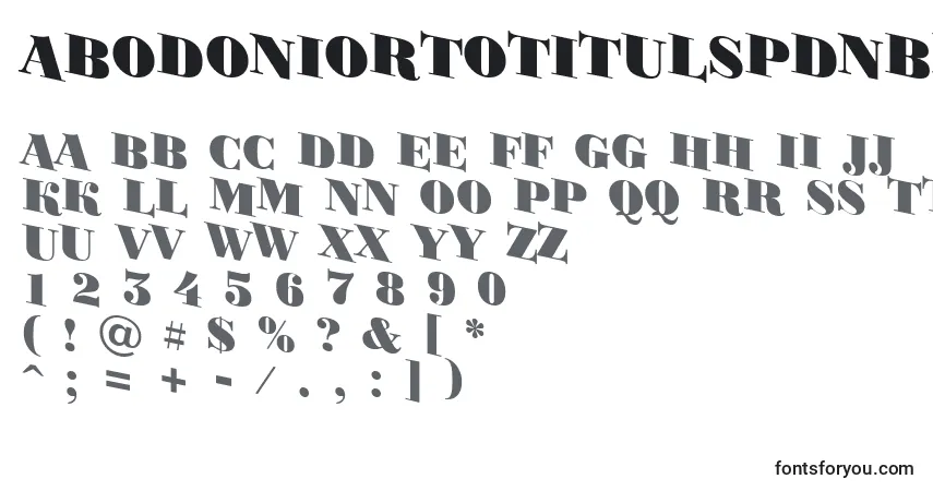 Czcionka ABodoniortotitulspdnBlack – alfabet, cyfry, specjalne znaki