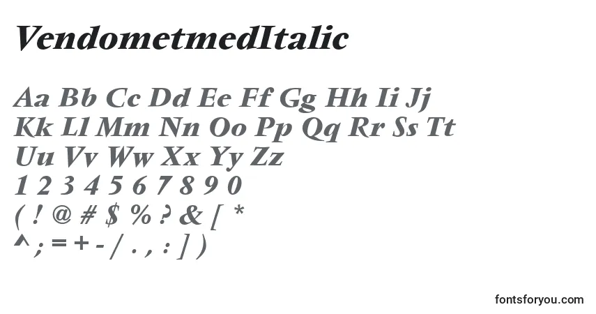 Schriftart VendometmedItalic – Alphabet, Zahlen, spezielle Symbole