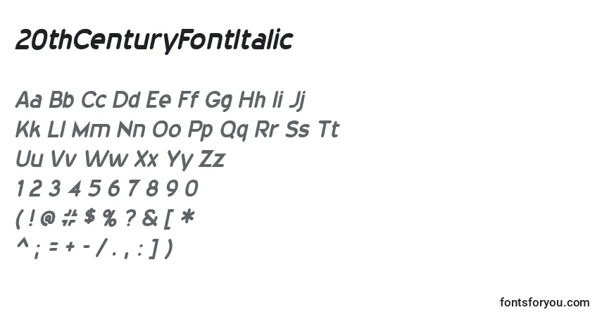 20thCenturyFontItalic-fontti – aakkoset, numerot, erikoismerkit