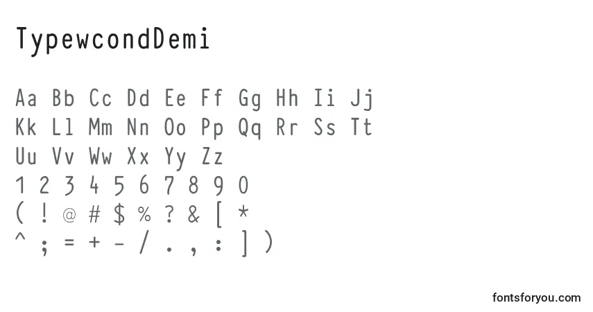 A fonte TypewcondDemi – alfabeto, números, caracteres especiais