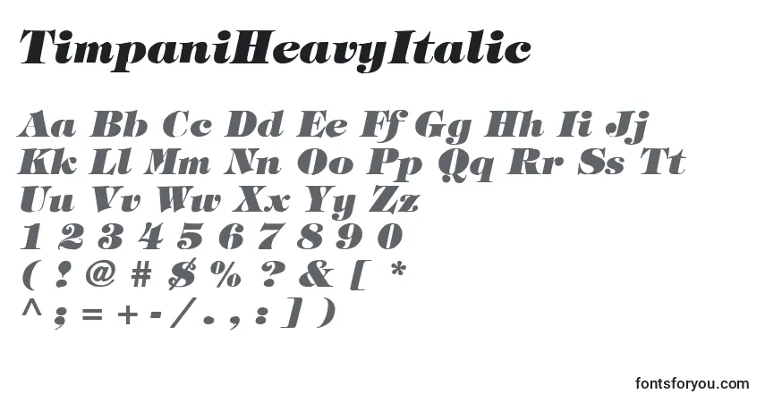 Czcionka TimpaniHeavyItalic – alfabet, cyfry, specjalne znaki