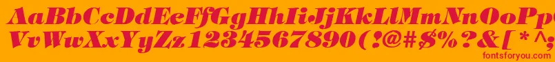 TimpaniHeavyItalic-Schriftart – Rote Schriften auf orangefarbenem Hintergrund
