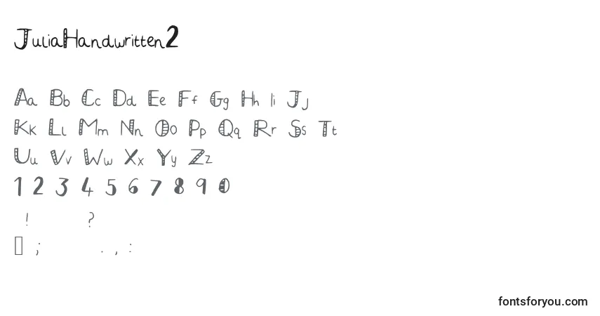 A fonte JuliaHandwritten2 – alfabeto, números, caracteres especiais