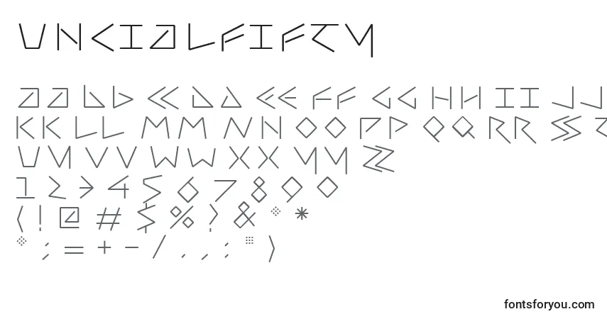 Schriftart Uncialfifty – Alphabet, Zahlen, spezielle Symbole