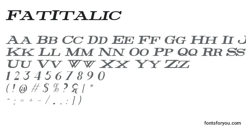 Schriftart FatItalic – Alphabet, Zahlen, spezielle Symbole