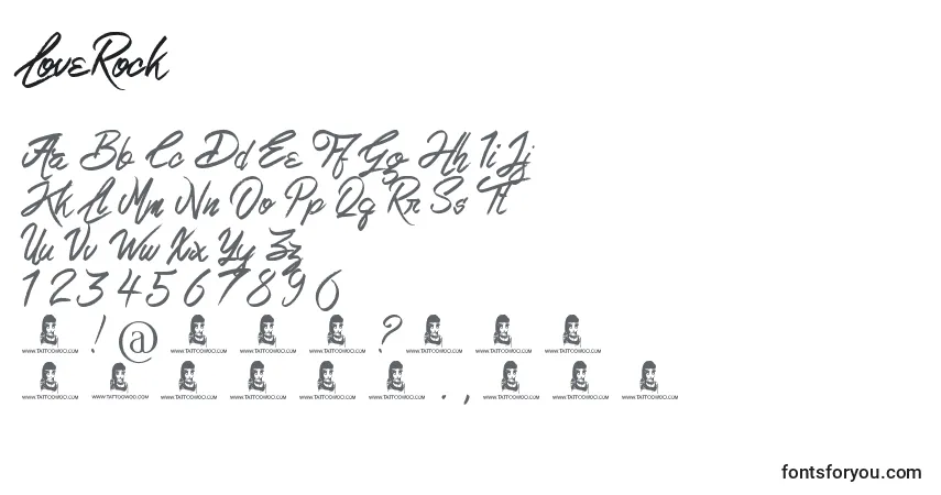 Czcionka LoveRock – alfabet, cyfry, specjalne znaki