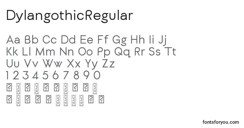 Schriftart DylangothicRegular (82384) – Alphabet, Zahlen, spezielle Symbole