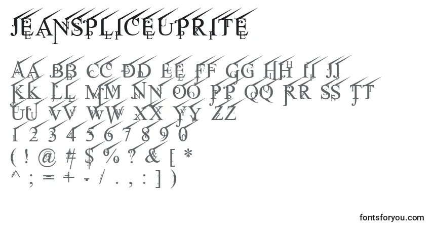 Czcionka JeanSpliceUprite – alfabet, cyfry, specjalne znaki