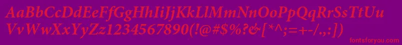 MinionproBoldit-Schriftart – Rote Schriften auf violettem Hintergrund