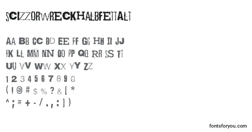 A fonte ScizzorwreckHalbfettAlt – alfabeto, números, caracteres especiais