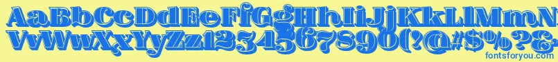 FatFlamingo5SideFill Font – Blue Fonts on Yellow Background