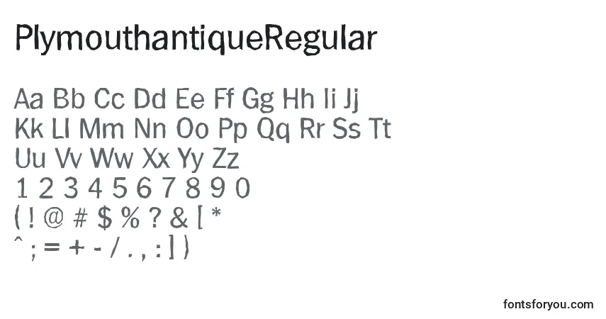 Czcionka PlymouthantiqueRegular – alfabet, cyfry, specjalne znaki