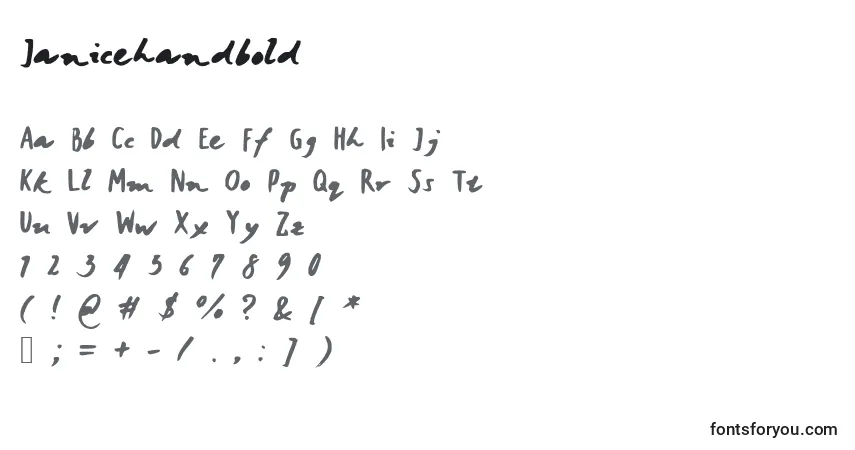 Schriftart Janicehandbold – Alphabet, Zahlen, spezielle Symbole