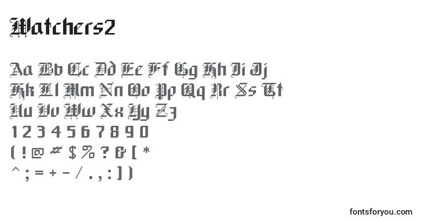 Czcionka Watchers2 – alfabet, cyfry, specjalne znaki