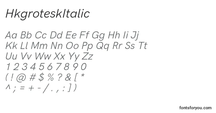 Шрифт HkgroteskItalic – алфавит, цифры, специальные символы