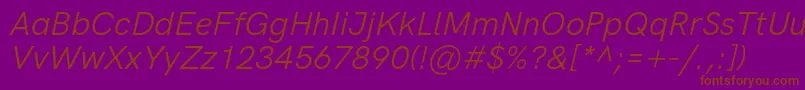 HkgroteskItalic-Schriftart – Braune Schriften auf violettem Hintergrund