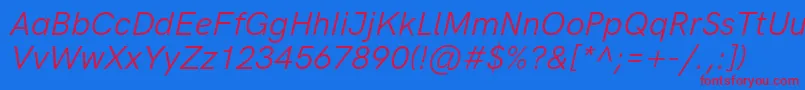 HkgroteskItalic-Schriftart – Rote Schriften auf blauem Hintergrund