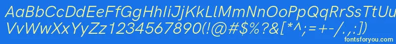 HkgroteskItalic Font – Yellow Fonts on Blue Background