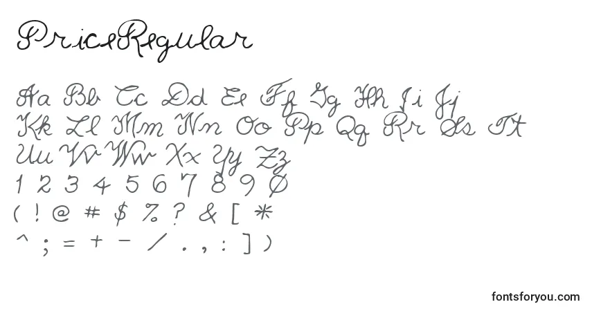 Schriftart PriceRegular – Alphabet, Zahlen, spezielle Symbole