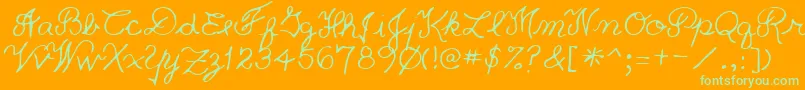 PriceRegular-Schriftart – Grüne Schriften auf orangefarbenem Hintergrund