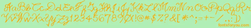 PriceRegular-Schriftart – Orangefarbene Schriften auf grünem Hintergrund