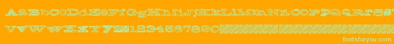 Frecklejackson-Schriftart – Grüne Schriften auf orangefarbenem Hintergrund