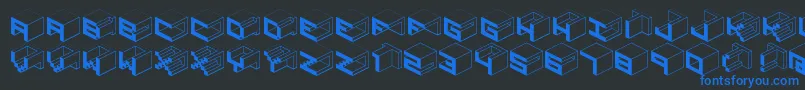 フォントQbicle1brkmk – 黒い背景に青い文字