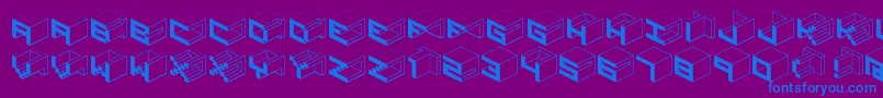 フォントQbicle1brkmk – 紫色の背景に青い文字