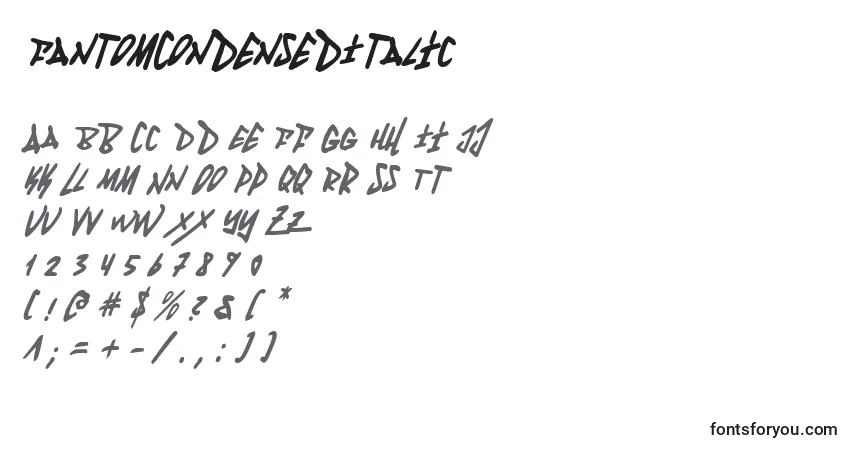 FantomCondensedItalic-fontti – aakkoset, numerot, erikoismerkit