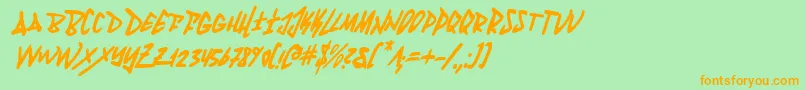 フォントFantomCondensedItalic – オレンジの文字が緑の背景にあります。