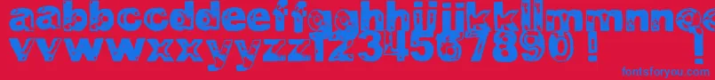 DjbBadStampJob1-Schriftart – Blaue Schriften auf rotem Hintergrund