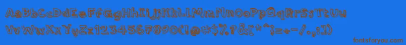 フォントPfamateurRough – 茶色の文字が青い背景にあります。
