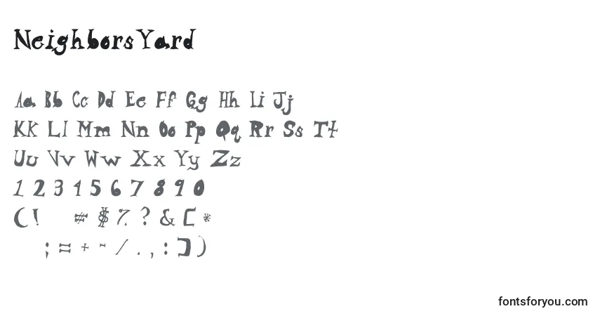 Czcionka NeighborsYard – alfabet, cyfry, specjalne znaki