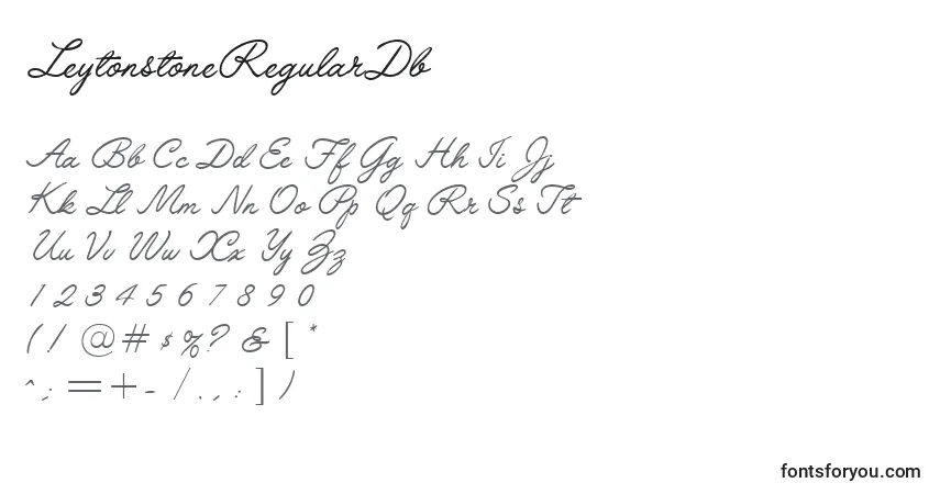 Czcionka LeytonstoneRegularDb – alfabet, cyfry, specjalne znaki