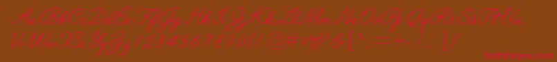 フォントLeytonstoneRegularDb – 赤い文字が茶色の背景にあります。