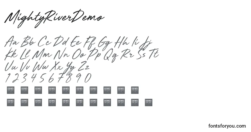 Шрифт MightyRiverDemo – алфавит, цифры, специальные символы